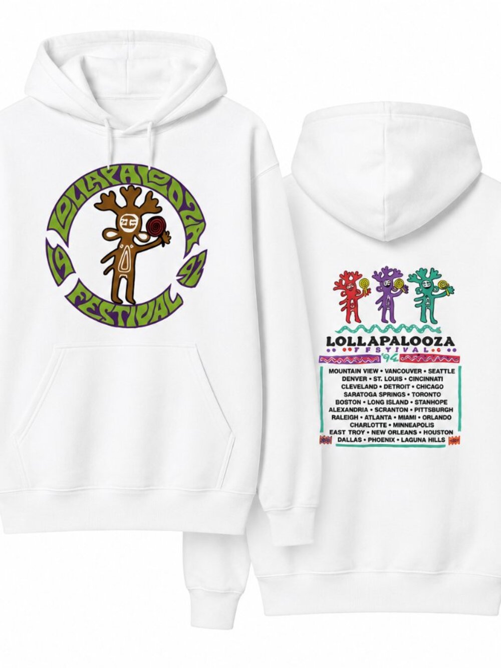 Lollapalooza 1992 Music Festival Classic Lineup 2 Sided Unisex Hoodie